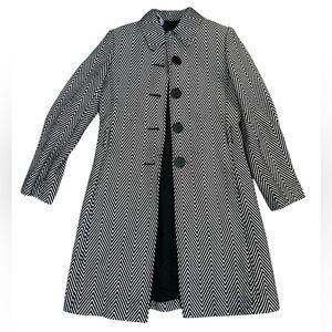 Isabella DeMarco Chevron Coat Black White Mid-Length sz 6 Herringbone Zebra